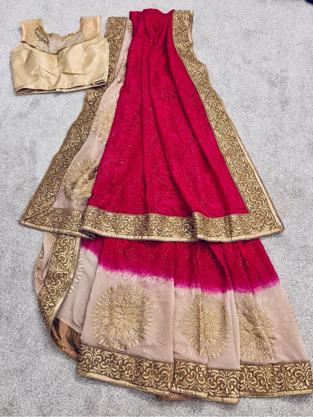 Gold & Pink Embroidered Saree & blouse fabric - gorgeous! Diwali, Indian Wedding